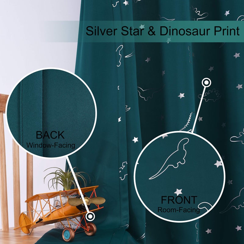LORDTEX Dinosaur and Star Foil Print Blackout Curtains for Kids Room - Thermal Insulated Curtains Noise Reducing Window Drapes for Boys and Girls Bedroom, 52 x 84 Inch, Sapphire, Set of 2 Panels - Image 4